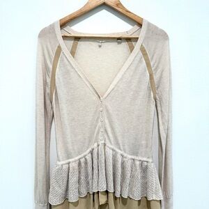 Anthropologie Knitted & Knotted ALABASTER Ruffle Peplum Sweater Cardigan Size S